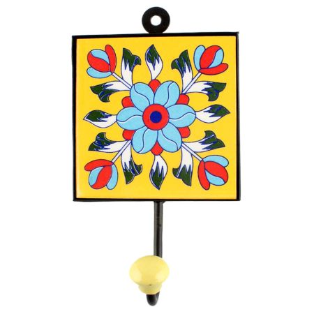 Turquoise Sunflower Ceramic Tile Hook